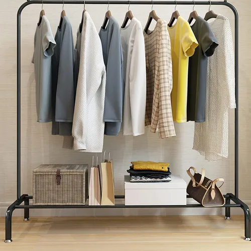 Miniatura 9 de Perchero de ropa de tubería industrial con ruedas con frenos, resistente soporte de metal resistente para ropa (A)