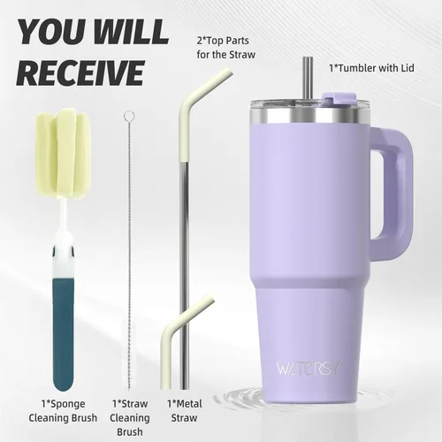 Miniatura 2 de Vaso de 20 oz con asa, vaso con tapa y pajita, vaso de doble pared con aislamiento de acero inoxidable para viajes (frío durante 34 horas), botella