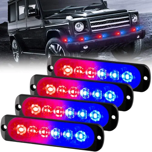 Miniatura 13 de Barra de luz estroboscópica 2 piezas, 12 LED, luz de advertencia de emergencia, con función de sincronización impermeable, 12 – 24 V, para vehículos
