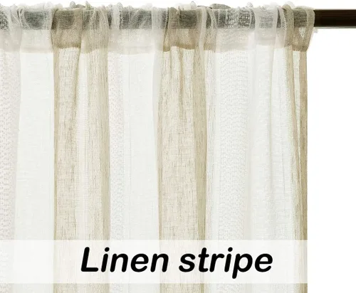 Miniatura 3 de Central Park Cortinas Transparentes de Rayas Beige y Blancas Estilo Granja de Lino Bouclé, Pares de Paneles de Cortina de Ventana Tejidos con Hilo