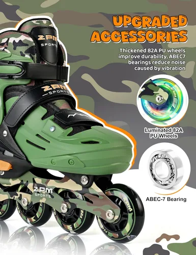 Miniatura 5 de 2PM SPORTS Patines en línea para niños y niñas de edades 5-8, 8-12, 3-5, 4-8, 6-12 con ruedas que se iluminan, patines de ruedas ajustables