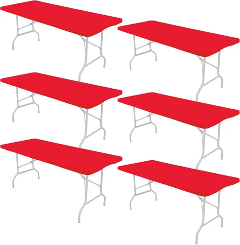 Miniatura 10 de Paquete de 6 manteles rectangulares de elastano para mesas rectangulares de 6 pies, mantel elástico ajustable lavable con borde elástico