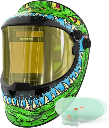 YESWELDER - Casco de soldadura con oscurecimiento automático con vista lateral, vista panorámica de 180°, capucha de soldadura con energía solar de
