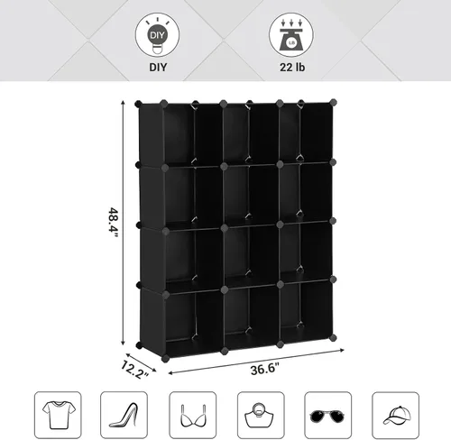Miniatura 3 de SONGMICS Organizador de Almacenamiento en Cubos, Juego de 12 Cubos de Plástico, Estante para Libros, Organizadores de Armario y Almacenamiento