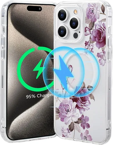 Miniatura 51 de Funda magnética de flores para iPhone 15 [compatible con MagSafe] Bonito patrón floral transparente a prueba de golpes