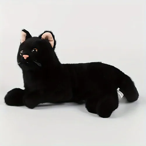 Miniatura 5 de Juguete de peluche suave de gato negro, gato negro realista de 12 pulgadas, regalo para niños y niñas (negro)