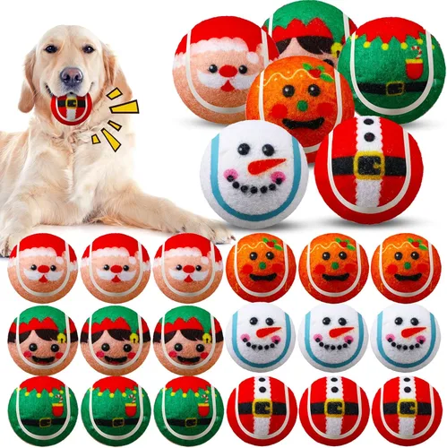 Civaner 18 Pelotas de Tenis Chirriantes de Navidad para Perros de 2.5 Pulgadas Juguetes para Perros a Granel Pelota para Perros Pequeños Medianos