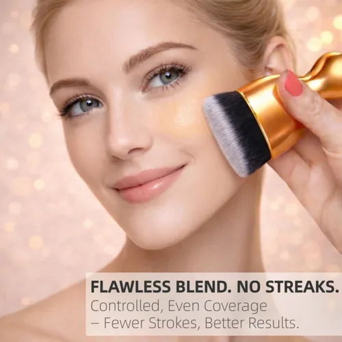 Miniatura 3 de Brocha de base Kabuki con parte superior plana en ángulo, cepillo vegano para mezclar y pulir maquillaje facial y corporal, autobronceador, cepillo