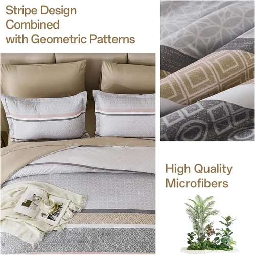 Miniatura 8 de WONGS BEDDING Juego de edredón Beige tamaño Queen, juego de 7 piezas de edredón y sábanas con tiras en una bolsa, juego de ropa de cama