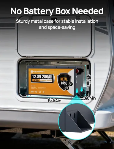 Miniatura 6 de ECO-WORTHY LiFePO4 carcasa metálica de 12 V 280 Ah batería de litio con Bluetooth, protección a baja temperatura, BMS de 200 A integrado, 3584 Wh