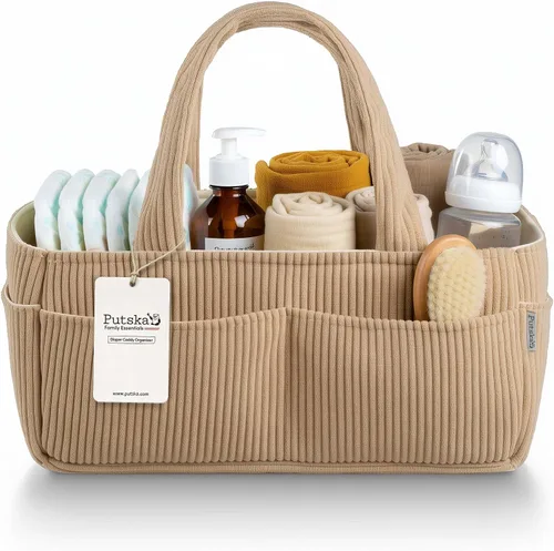 Miniatura 11 de PUTSKA Organizador de pañales para bebé para mesa de cambio – Elegante cesta de almacenamiento para guardería, artículos esenciales para recién