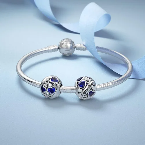 Miniatura 2 de DALARAN Dijes de piedra natal para pulsera de plata de ley 925 con cuentas de corazón de feliz cumpleaños para mujer