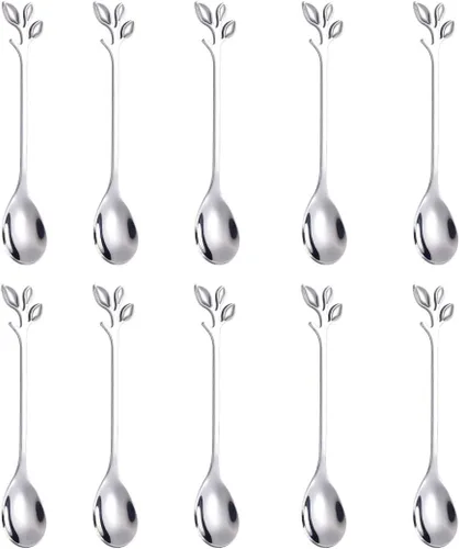 Miniatura 10 de AnSaw Elegantes Cucharones de Café con Hoja de Oro - Juego de 10 Piezas, 4.7" Mini Cucharones de Acero Inoxidable para Espresso y Postre, Perfectos