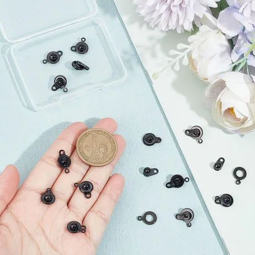 Miniatura 3 de UNICRAFTALE Juego de 15 cierres de presión de acero inoxidable Gunmetal Snap Button Press Stud Cap Socket Conector de joyería para pulsera Gris