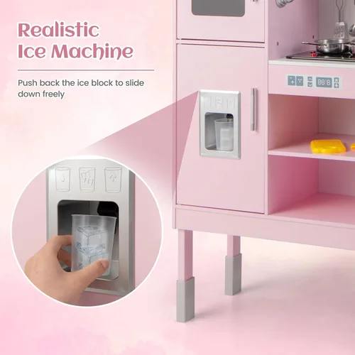 Miniatura 8 de INFANS Juego de cocina de madera para niños, juego de cocina de simulación para niños pequeños con luz y sonido realistas, estufa, fregadero