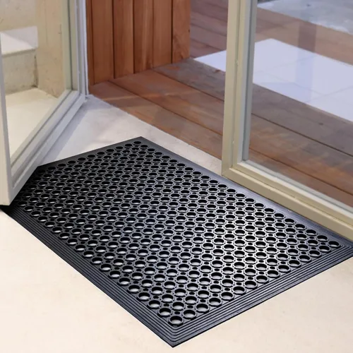 Miniatura 4 de Alfombrillas de goma antifatiga – Paquete de 2 alfombrillas antideslizantes de drenaje para puerta de entrada de restaurante – Uso en interiores