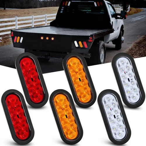 Nilight Juego de luces traseras ovaladas de 6 pulgadas para remolque, 6 piezas, color rojo, ámbar y blanco, 10 luces LED con ojales de montaje