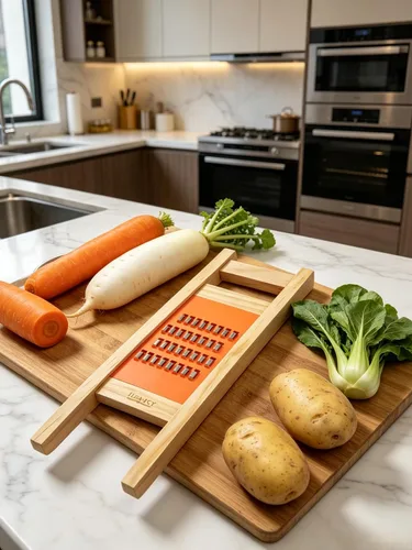 Miniatura 8 de Rallador coreano de zanahoria, rallador de verduras de madera con protector de mano, triturador de acero inoxidable de 0.157 in para repollo
