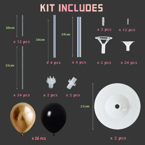Miniatura 2 de Kit de columna de globos para piso: juego de 2 soportes para globos, con globos cromados metálicos negros y dorados, base y poste, decoración