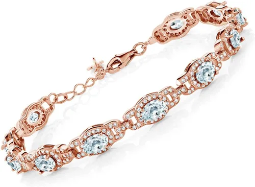 Miniatura 32 de Gem Stone King 18K Rose Gold Plated Silver Oval Gemstone Birthstone Tennis Bracelet For Women Oval 6X4MM 7 Inch With 1 Inch Extender Fine