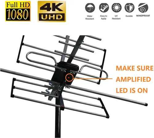 Miniatura 2 de Antena HDTV digital amplificada para exteriores - Rango de 120 millas - Amplificador incorporado - Rendimiento en UHF/VHF - Cable coaxial RG6 de 40