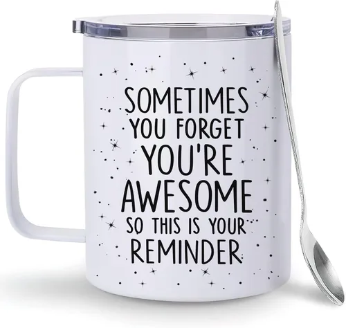 Hyturtle Taza de motivación con cuchara, regalos para hombres, mujeres en cumpleaños de Navidad, acero inoxidable aislado de 12 onzas, regalos de