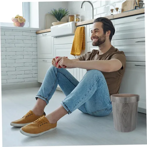 Miniatura 4 de ULTECHNOVO Sturdy Imitation Wood Grain Trash Can Kitchen Bathroom Waste Bin No Lid Modern Stylish Home Decor Office Accessory