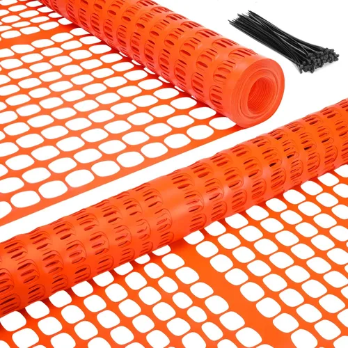 Miniatura 12 de Ohuhu Valla de nieve de plástico para jardín, 4 x 100 pies/15 libras, rollo de valla de seguridad reutilizable resistente con bridas de cremallera