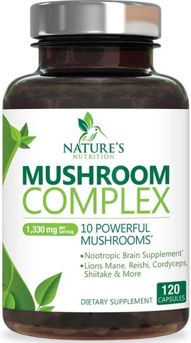 Miniatura 10 de Suplemento cerebral de hongos 10 en 1 mezcla – Complejo de hongos de alta resistencia con melena de león, cola de pavo, reishi, cordyceps, chaga