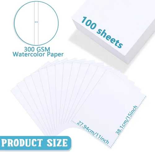 Miniatura 2 de Spiareal 100 hojas de papel de acuarela de 11 x 15 pulgadas, a granel, 140 libras/300 GSM, papel de construcción blanco, prensa en frío, algodón