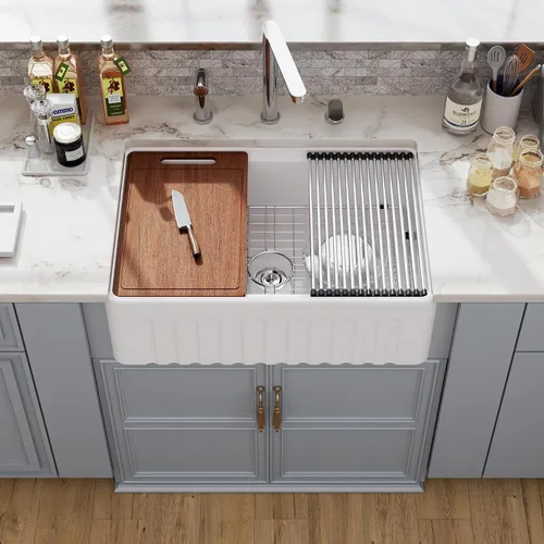 Miniatura 19 de Farm - Fregadero de cocina reversible con 24 unidades, color blanco, 24 x 18 pulgadas, delantal frontal de porcelana blanca, de cerámica y arcilla