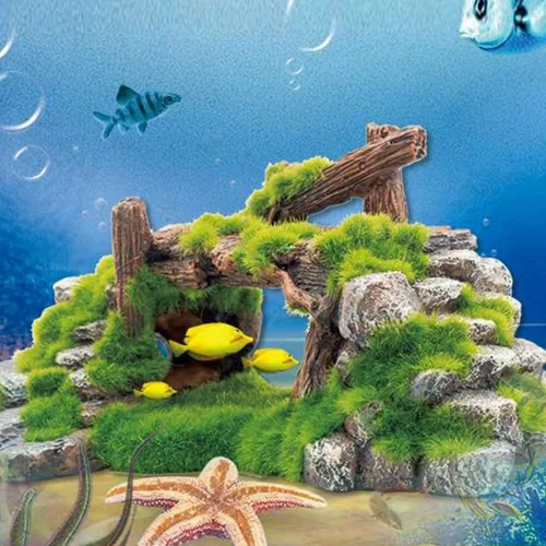 Miniatura 5 de S-Lifeeling Decoración de pecera Musgo Rockery Plantas de piedra Ruinas de madera Paisajismo Tortuga Tanque Decoración Pescado Refugio de camarones