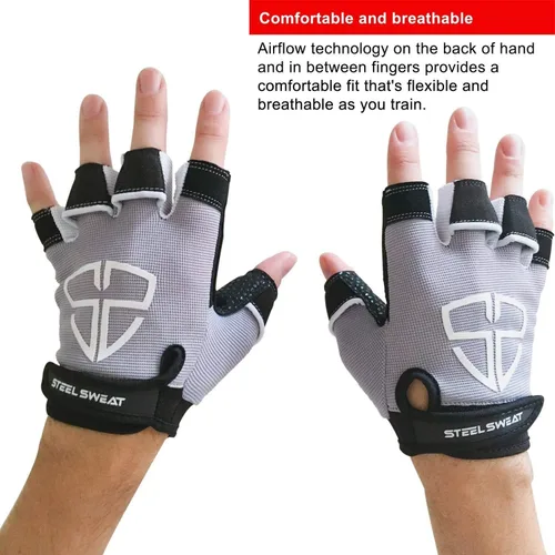 Miniatura 5 de Steel Sweat Guantes de entrenamiento, ideales para gimnasio, levantamiento de pesas, fitness, entrenamiento y crossfit, hechos para hombres