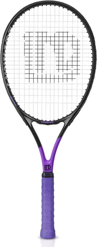 Miniatura 8 de Raqueta de tenis para adultos de 27 pulgadas, raqueta de tenis de fibra de carbono a prueba de golpes, ligera, pre-cordada y con empuñadura, Negro