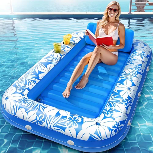 SplashNSpray Flotadores de piscina inflables para adultos, 70 x 46 pulgadas, para broncearse, tumbona con reposacabezas y portavasos