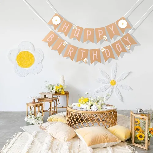 Miniatura 3 de Cartel de feliz cumpleaños de margaritas, tema de flores silvestres, decoración de primer cumpleaños