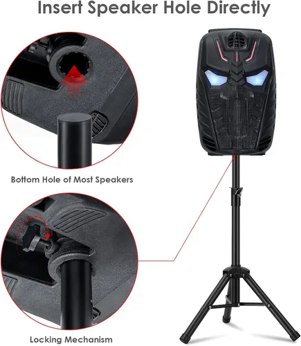 Miniatura 5 de Soporte para altavoz de PA y DJ resistente, altura ajustable de 30 a 44 pulgadas, de acero, bolsa de transporte