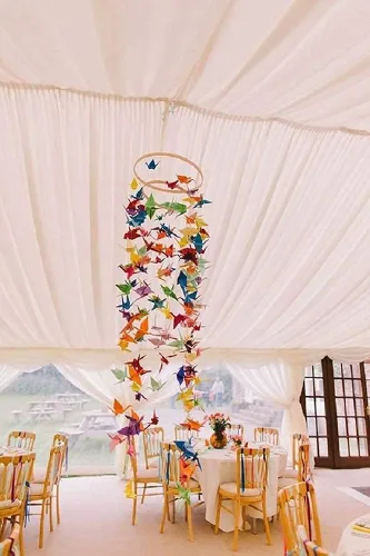 Miniatura 5 de 200 guirnaldas de papel prefabricadas con 10 cuerdas para decoración rústica de bodas, fiestas, pájaros plegados, serpentinas de fiesta, palomas