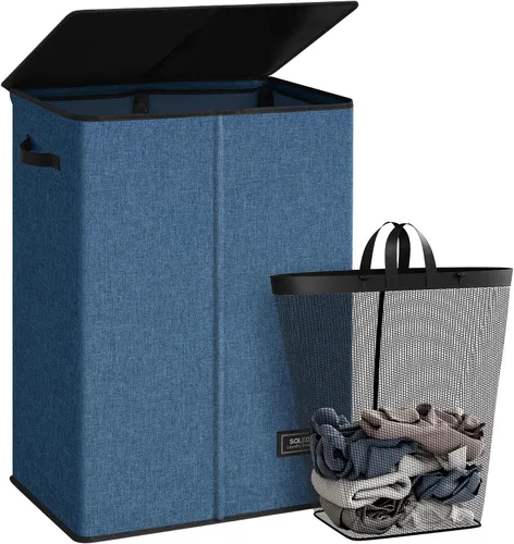 Miniatura 27 de SOLEDI - Canasta de lavandería con tapa de 100L, canasta de ropa plegable grande y alta, cesta de lavandería con bolsa removible fácil