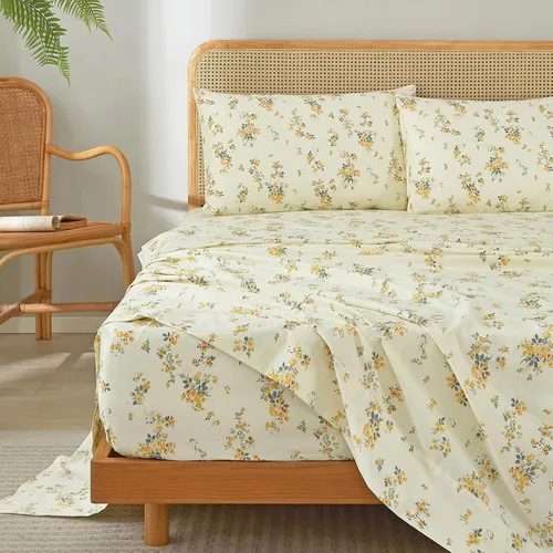 Miniatura 18 de HighBuy Juego de sábanas de tamaño individual - Sábanas frescas y transpirables de color rosa con estampado floral, juego de 3 sábanas - Sábanas