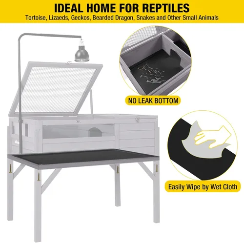Miniatura 5 de Hábitat para tortugas Aivituvin, casa de tortuga y jaula de reptiles de madera para animales pequeños, interior-exterior, incluye soporte