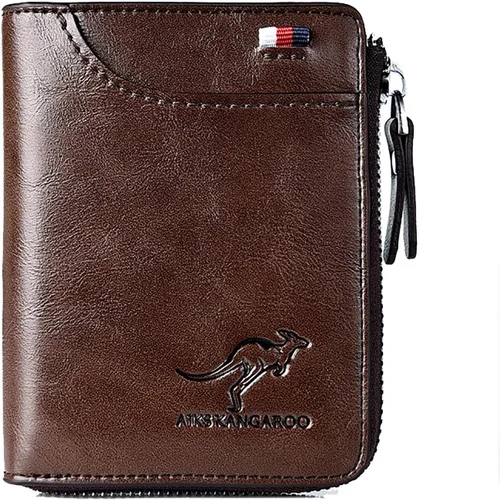 Nucery Billeteras con cremallera para hombre, con bloqueo RFID, de gran capacidad, carteras de cuero con 15 tarjeteros de crédito, Marrón, Moda