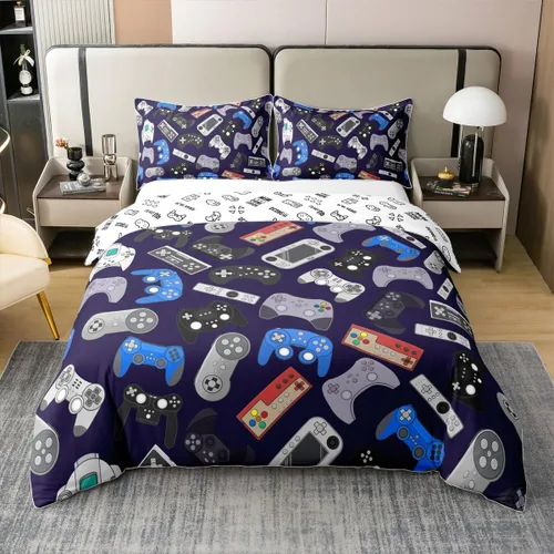 Erosebridal Juego de funda de edredón 100% algodón con estampado de consola de videojuegos, funda de edredón moderna para niños, adolescentes y