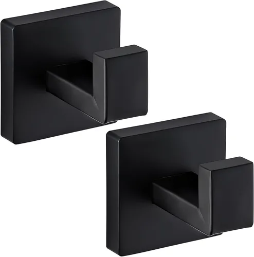 Miniatura 14 de Ganchos de toalla negros mate para baños, gancho moderno de acero inoxidable resistente montado en la pared, paquete de 4, ideal para colgar Negro