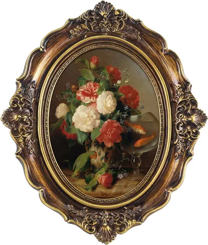 FOLKOR Arte de pared enmarcado para cocina, comedor, dormitorio, pinturas de bodegón de flores silvestres al óleo en lienzo con marco dorado, Cuenco