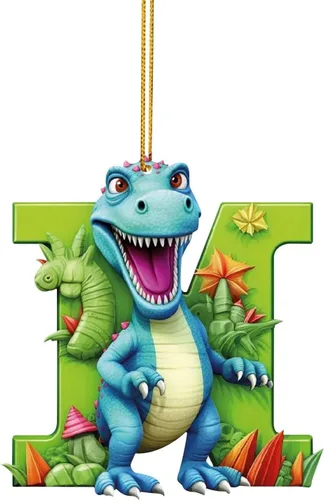 Miniatura 16 de Adorno de Navidad personalizado de dinosaurio de 26 letras, adornos colgantes 2023, monograma inicial de plástico, decoraciones de árbol de Navidad