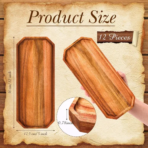 Miniatura 2 de Dandat Paquete de 12 platos de madera de acacia para servir de 12 x 5 pulgadas, bandeja rústica rectangular para charcutería, plato de queso