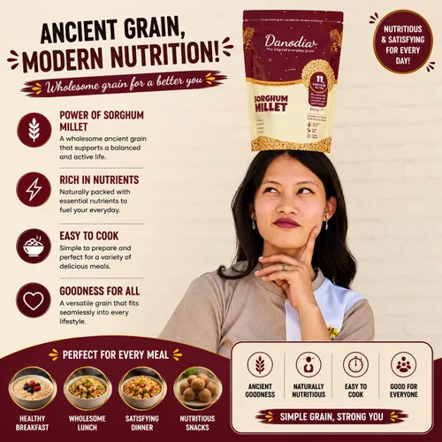 Miniatura 2 de Danodia Foods Grano de mijo de sorgo, 33.51 oz / 2 libras Grano de sorgo blanco Jowar, mijo de grano entero, grano sin gluten para cocinar