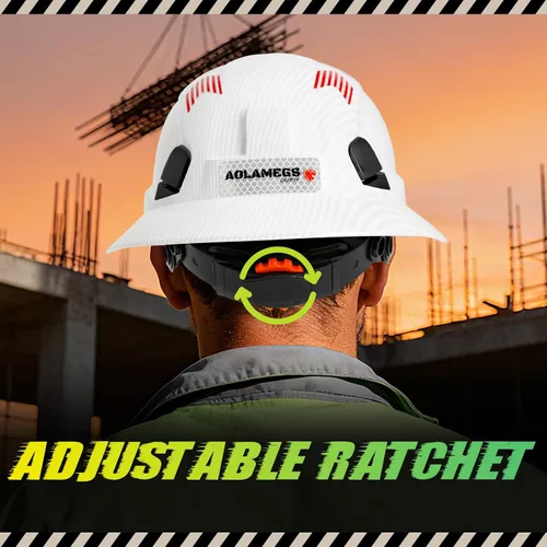 Miniatura 7 de Casco duro de ala completa con patrón de fibra de carbono con visera, casco de seguridad de construcción aprobado por la OSHA para hombres y Fibra