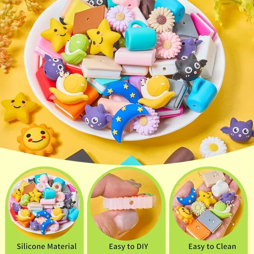 Miniatura 5 de 12 cuentas focales de silicona 3D para bolígrafos, cuentas de silicona a granel coloridas para hacer llaveros, manualidades, manualidades, joyería